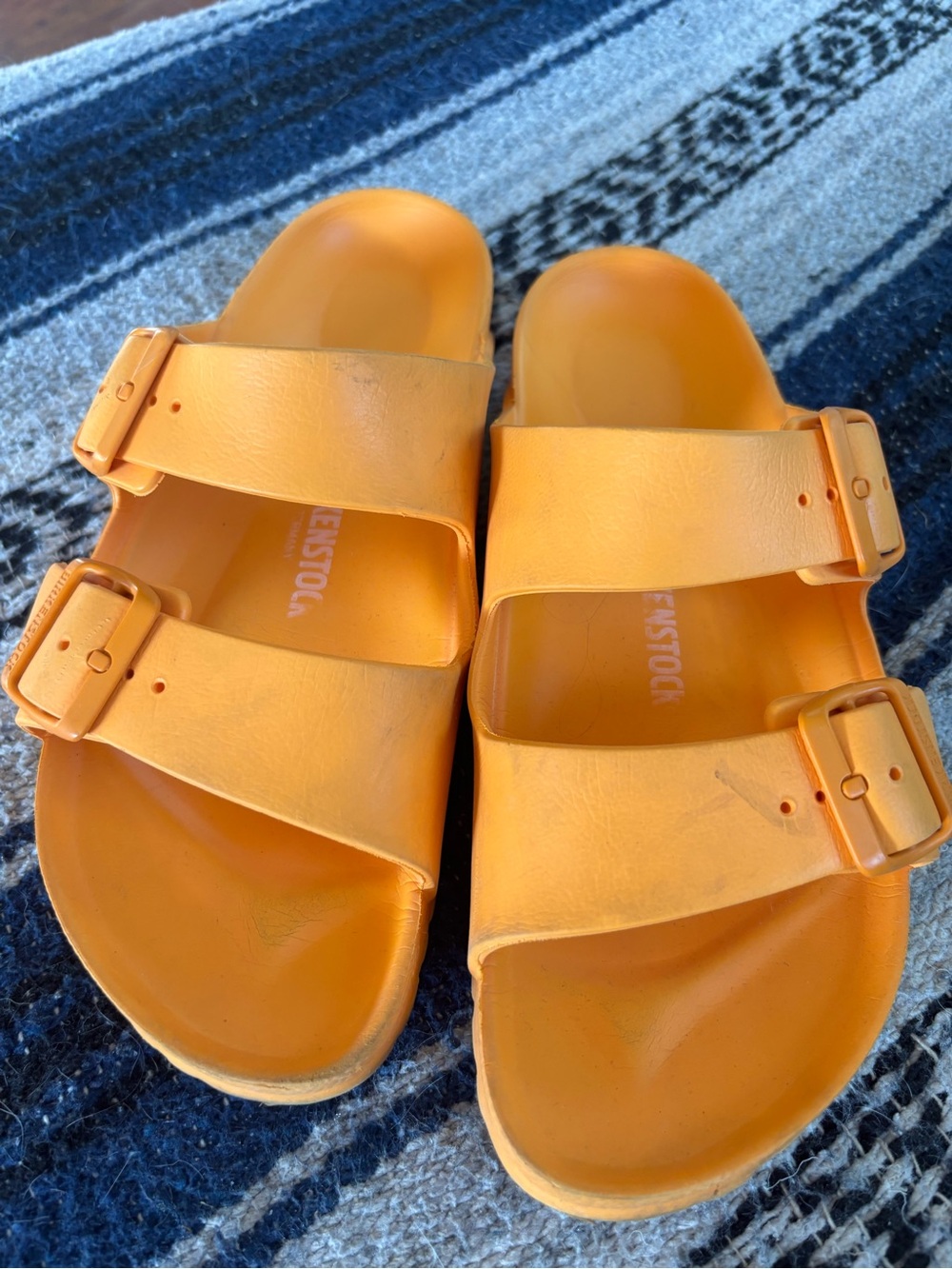 Birkenstock Orange Dual-Strap Slide Sandals with Buckles